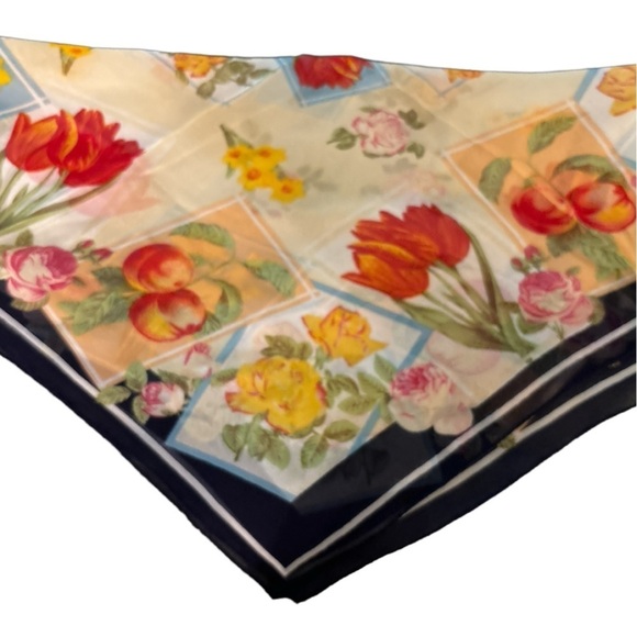 Vintage scarf, small square with the florals and fruit of summer.  Semi sheer - Picture 5 of 5